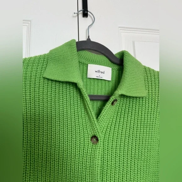 WILFRED CLAUDETTE LIME GREEN 100% MERINO WOOL CARDIGAN SMALL - Picture 5 of 7